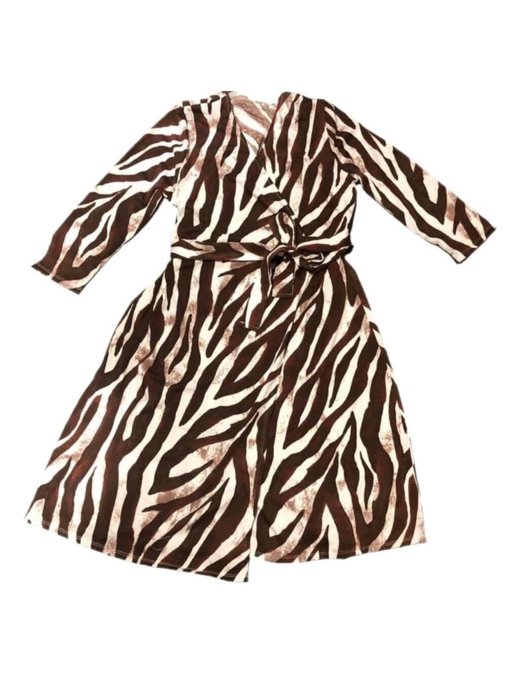 NEW S LuLaRoe Michelle Wrap Dress Brown White Animal Stripes Zebra 3/4 Sleeve